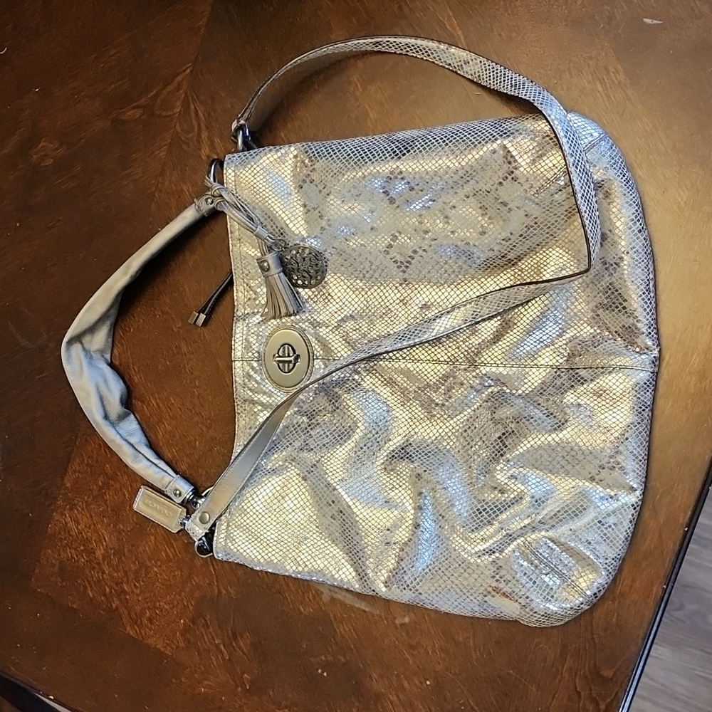 Coach bag shiny hobo style  silver pewter